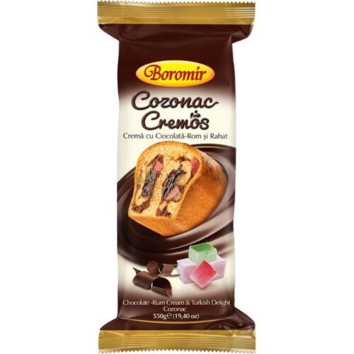Cozonac Cremos cu cremă cu ciocolată-rom și rahat - Boromir - 550g