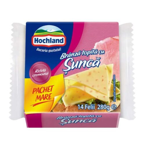 Triunghiuri de brânză topită felii - Hochland - 280g sunca