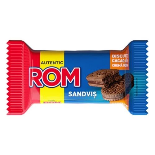 Rom autentic sandvis biscuiti cacao cu crema rom - 35g